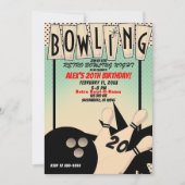 Invitation Vintage Retro Bowling Bowl Nuit Anniversaire (Devant)