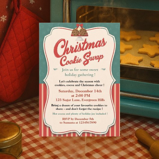 Invitation Vintage Retro Christmas Cookie Swap 