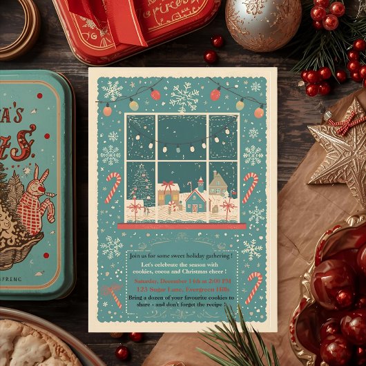 Invitation Vintage Retro Christmas Cookie Swap