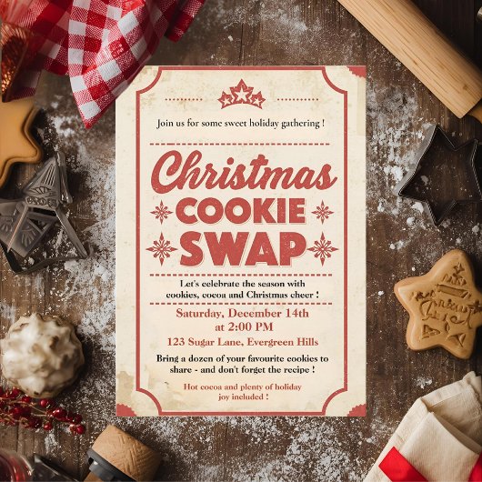 Invitation Vintage Retro Christmas Cookie Swap 