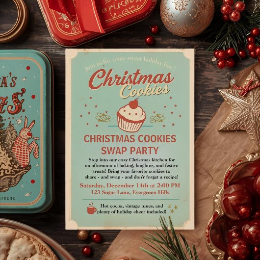 Invitation Vintage Retro Christmas Cookies Swap 