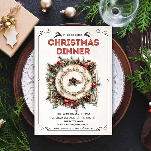 Invitation vintage Retro Christmas Dinner Plate