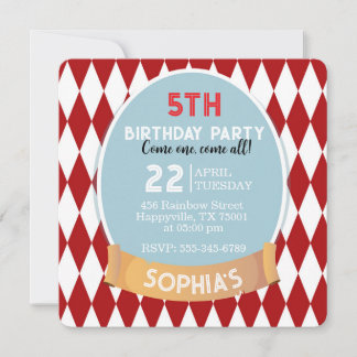 Invitation Vintage Retro Circus Birthday