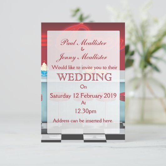 Invitation vintage Retro Diner Wedding (Debout devant)