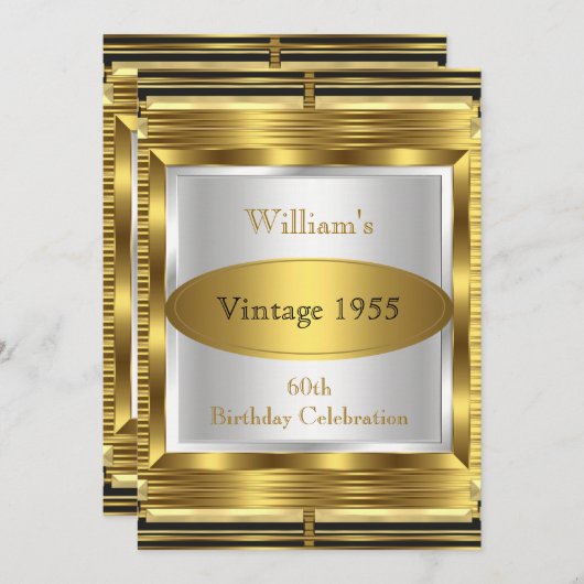 Invitation Vintage Retro Gatsby Déco 60e fête d'anniversaire (Devant / Derrière)