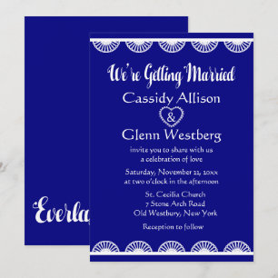 Invitation Vintage Retro Lace Royal Bleu & Blanc Mariage