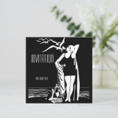 Invitation Vintage Rétro Noir Blanc (Debout devant)