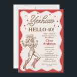 Invitation Vintage Retro Red Cheetah Cowgirl 40e anniversaire<br><div class="desc">Vintage Retro Red Yeehaw Cowgirl 40th Birthday Invitation Cowgirl rouge et marron ou western à l'invitation de 40th anniversaire avec une image cowgirl ligne, texte de style corde, étoiles et bordure à pétales. Cette invitation de bonjour 40 cowgirl anniversaire est idéal pour un 40ème anniversaire occidental mais peut être utilisé...</div>
