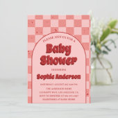 Invitation Vintage Retro Red Pattern Baby Shower (Debout devant)