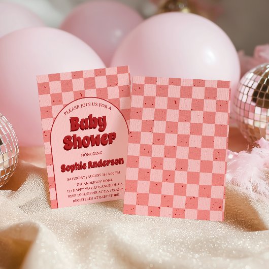 Invitation Vintage Retro Red Pattern Baby Shower