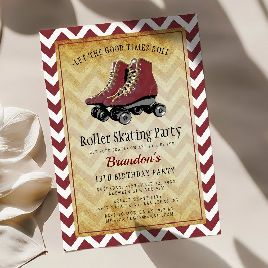 Invitation Vintage Retro Roller Sking fête d'anniversaire