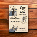 Invitation Vintage Retro Romantic Comic Wedding Enregistrer l<br><div class="desc">Ce faire-part de mariage rétro vintage sur le thème de la bande dessinée convient à un mariage moderne. L'ancien design minimaliste comprend Vintage Retro Romantique Mariage comique Enregistrer la date Invitation</div>