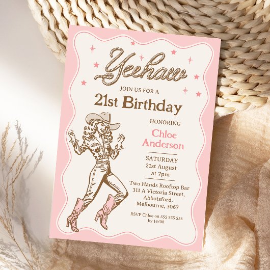 Invitation Vintage Retro Rose Yeehaw Cowgirl 21e anniversaire