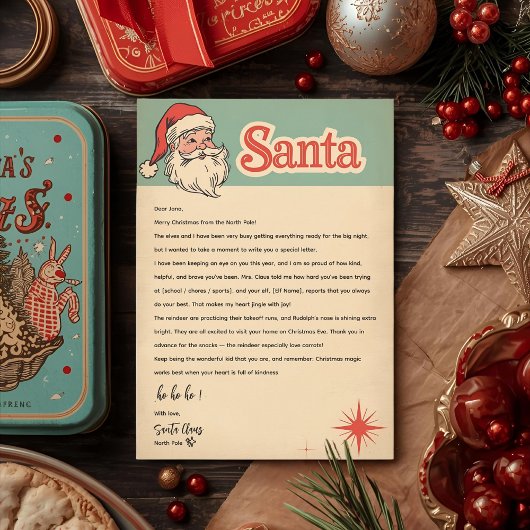 Invitation Vintage Retro Santa Letter | Christmas