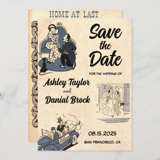 Invitation Vintage Retro Stylish Rustic Wedding Enregistrer l (Devant / Derrière)