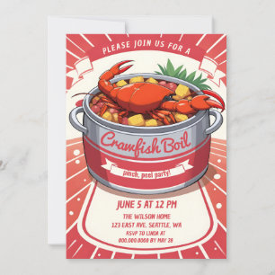 Invitation Vintage Retro Summer Seafood Crawfish Boisson Part