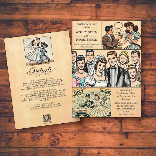Invitation Vintage Retro Vieux romantique Couple Comique Mari