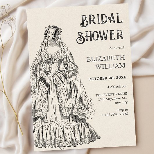 Invitation Vintage robe de mariée douche nuptiale