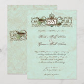 Invitation Vintage Robins Oeuf Bleu Couronne Flourissent (Devant / Derrière)