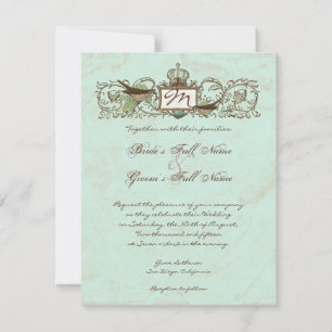 Invitation Vintage Robins Oeuf Bleu Couronne Flourissent
