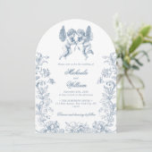Invitation Vintage Rococo Cherubs & Fleurs Mariage bleu (Debout devant)