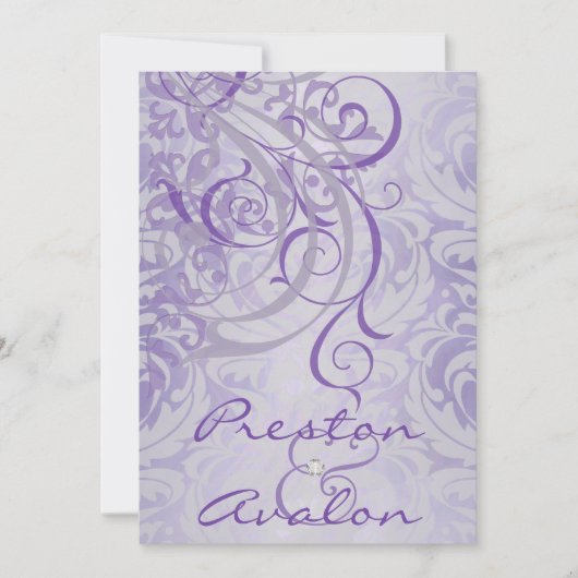 Invitation Vintage Rococo Purple Scroll Damask (Devant)
