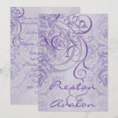 Invitation Vintage Rococo Purple Scroll Damask (Devant / Derrière)