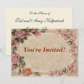 Invitation Vintage Romance Couple : Antique Rose Girly Love (Devant / Derrière)