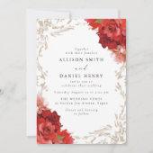 Invitation Vintage Romantic Red Floral Elegant Wedding (Devant)