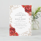 Invitation Vintage Romantic Red Floral Elegant Wedding (Debout devant)