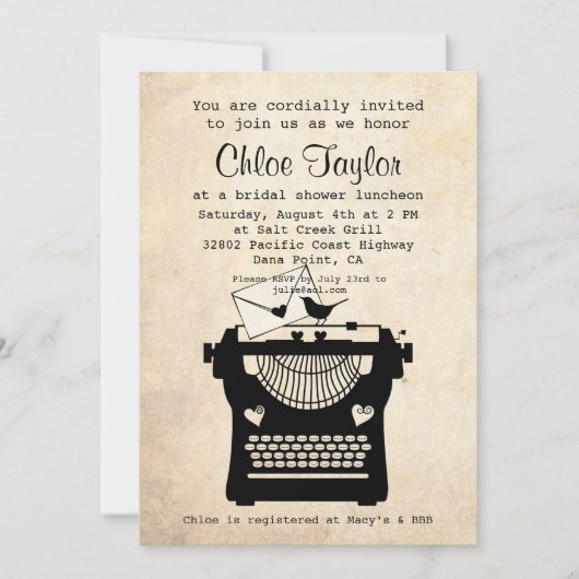 Invitation vintage romantique de Fête de la mariée (Devant)