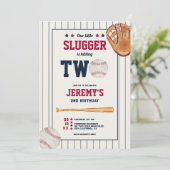 Invitation Vintage rookie baseball rouge bleu 2e anniversaire (Debout devant)