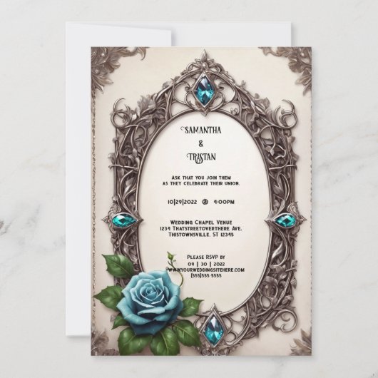 Invitation Vintage Rose Aquarelle bijoux Mariage (Devant)