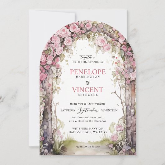 Invitation Vintage Rose Arch | Monogram Wedding (Devant)