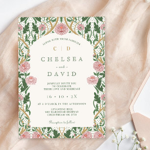 Invitation Vintage rose blanc Floral William Morris Mariage