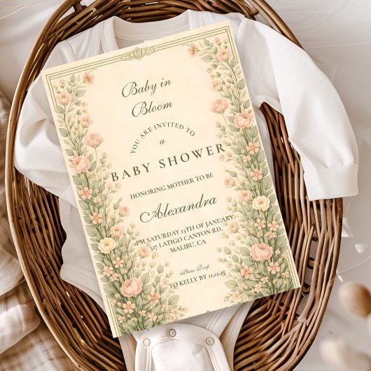 Invitation Vintage Rose Botanical Baby Shower