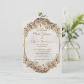 Invitation Vintage Rose doré beige rouge Mariage (Debout devant)