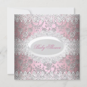 Invitation Vintage rose fille Baby shower dentelle Damask