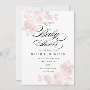 Invitation Vintage Rose Floral Baby shower rose fille