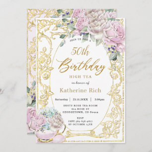 Invitation Vintage Rose Floral Haut Thé Anniversaire N'IMPORT