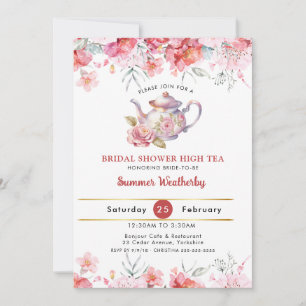 Invitation Vintage Rose Floral High Tea Party Fête des mariée