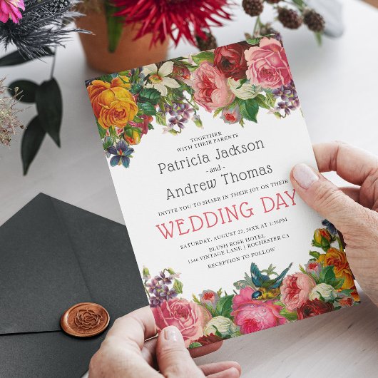 Invitation Vintage Rose Floral Mariage