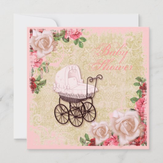 Invitation vintage Rose Floral Rose Baby shower (Devant)