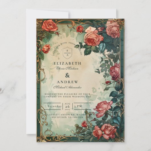 Invitation Vintage Rose Frame Botanical Wedding (Devant)