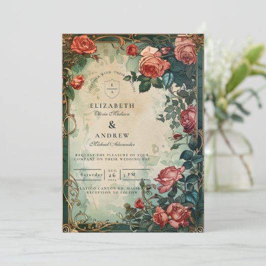 Invitation Vintage Rose Frame Botanical Wedding (Debout devant)