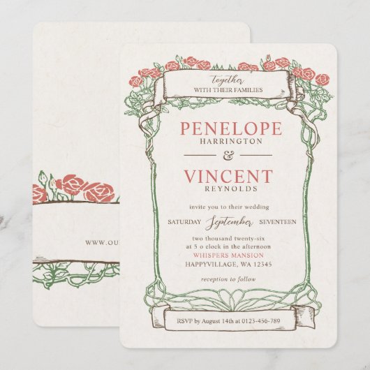 Invitation Vintage Rose Frame Wedding (Devant / Derrière)