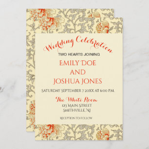 Invitation Vintage rose gris Artwork Botanique Floral