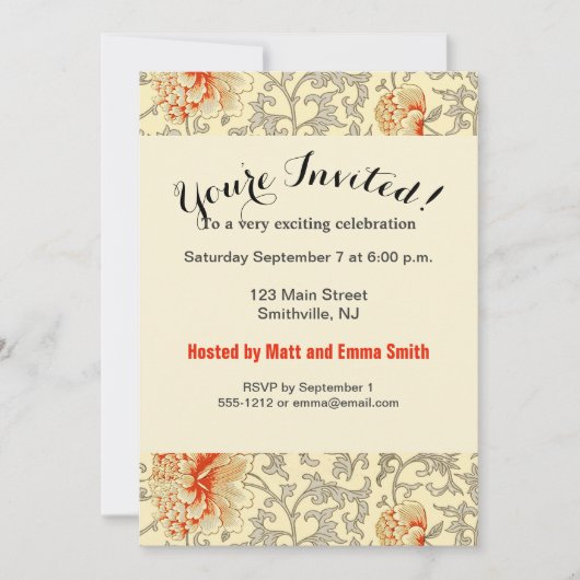 Invitation Vintage rose gris botanique (Devant)