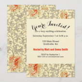 Invitation Vintage rose gris botanique (Devant / Derrière)