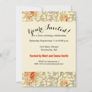 Invitation Vintage rose gris botanique